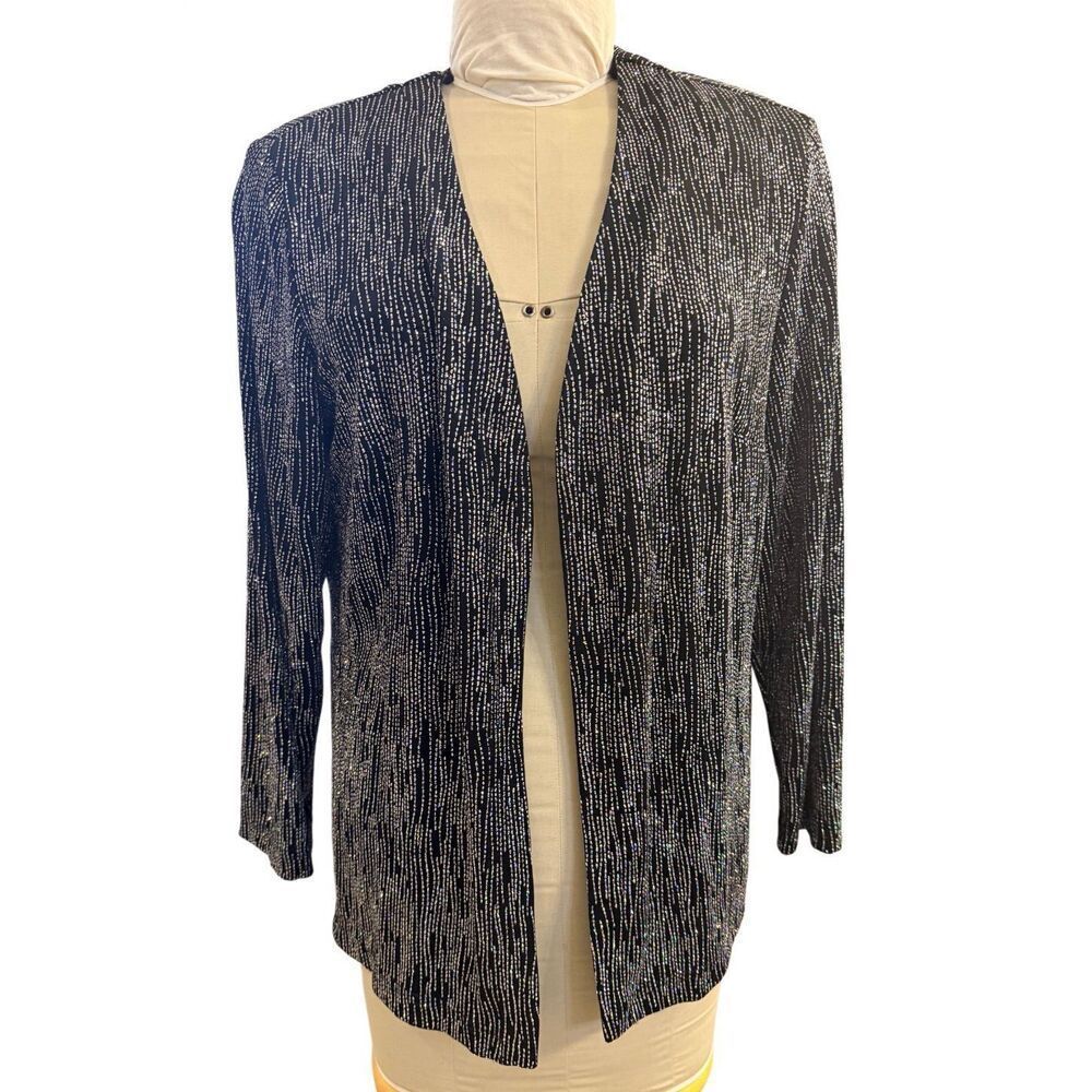 Ronni Nicole II Open Front Black Knit Evening Sparkle Jacket Sz. 1X Occasion